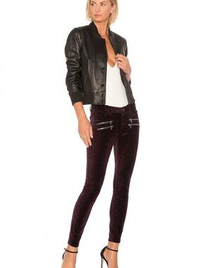 Paige Edgemont High Rise Ankle Skinny Velvet Pants Purple 28